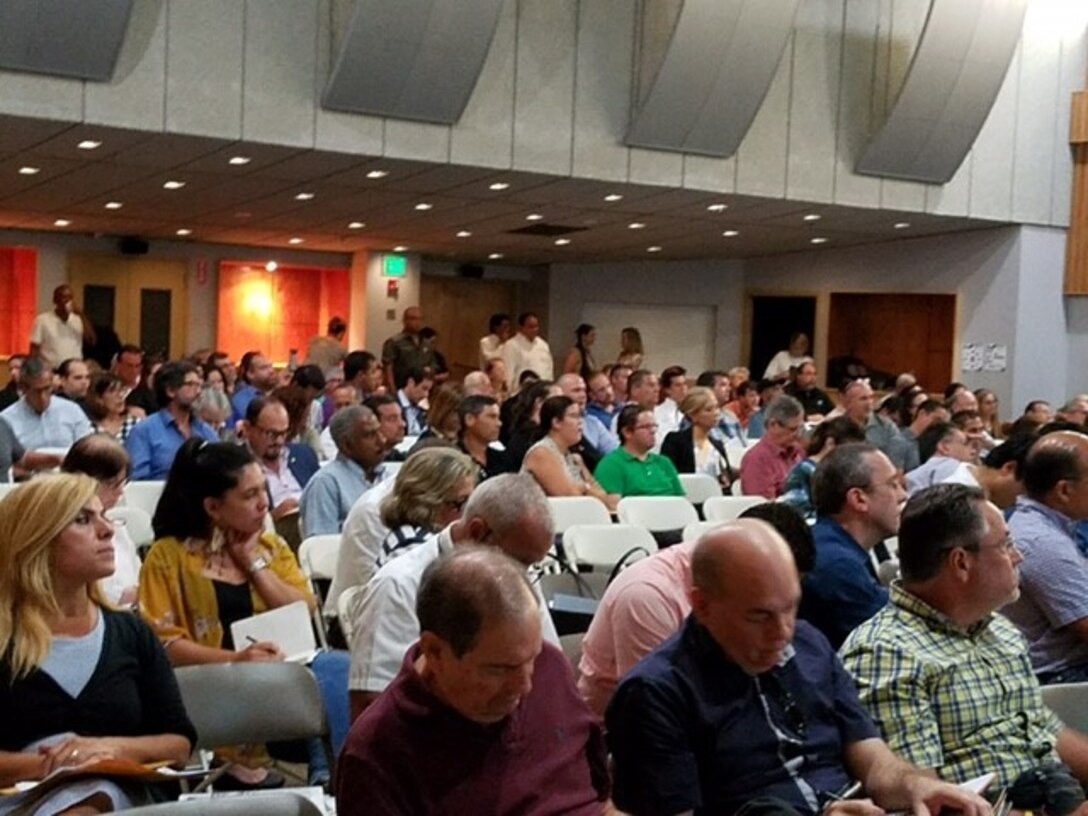 The Contracting Team of the Puerto Rico Recovery Field Office met with local businesses to brief them on upcoming acquisition opportunities. The Contracting Team used a town hall-style forum, improvising from their usual announcement methods to compensate for the limited communications infrastructure in Puerto Rico following Hurricane Maria.