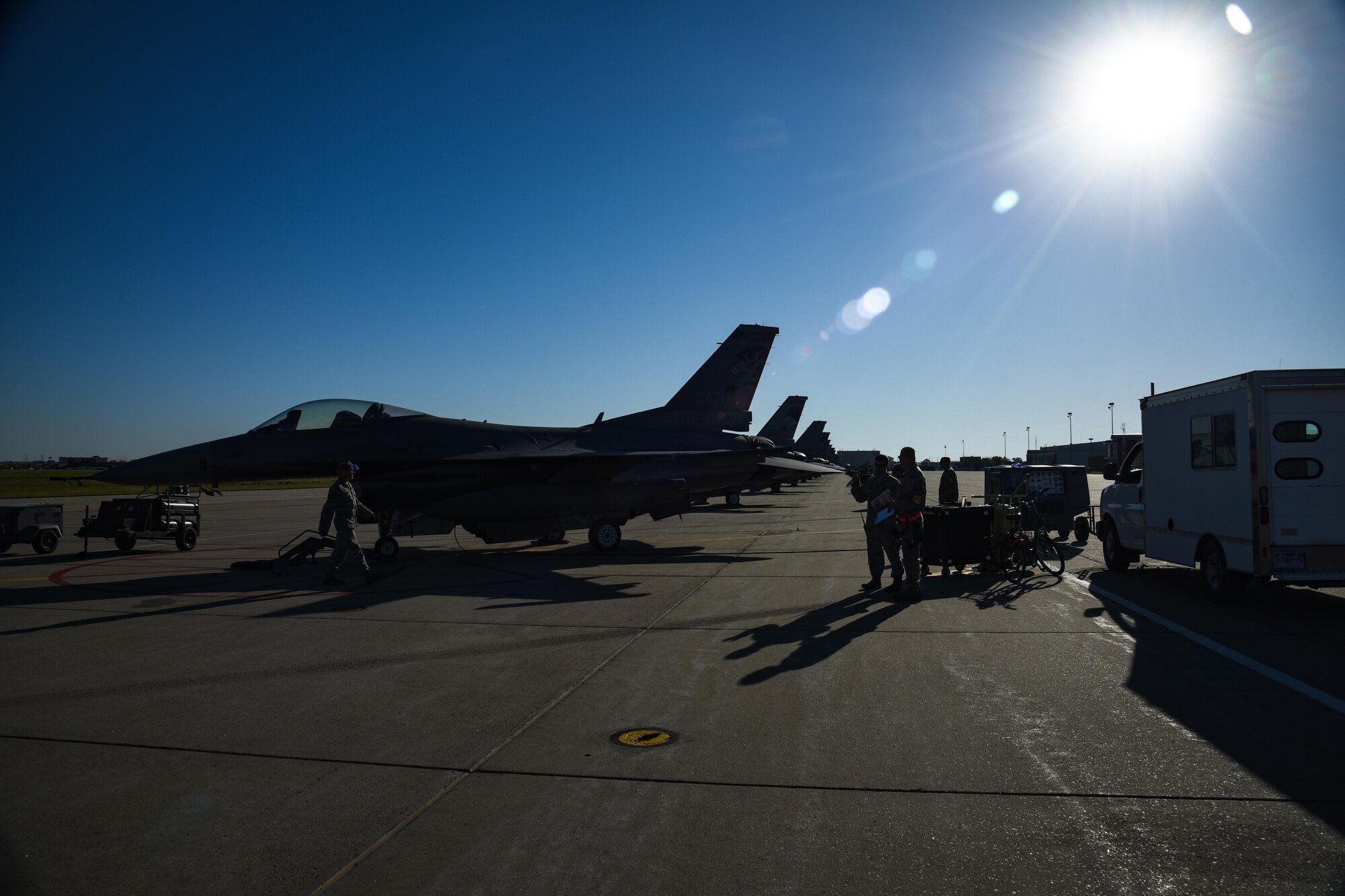 114th Aircraft Maintenance Airmen prepared aircraft during the Phase 1 of the Attack Response Exercise (ARE) Oct. 8, 2017, Joe Foss Field, S.D.