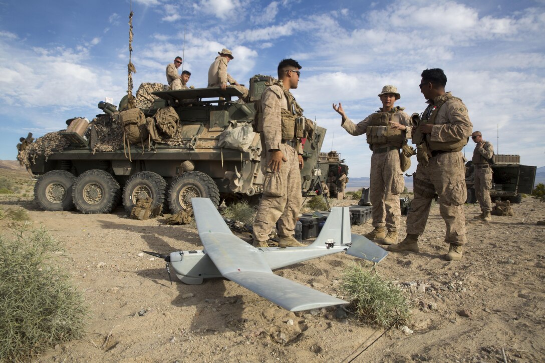 Marines with 3rd Light Armored Reconnaissance Battalion, 1st Marine Division, tested an Unmanned Aerial System, also known as the RQ-20 Puma, during part of the Battalion’s Marine Combat Corps' Readiness Evaluation at Marine Corps Air Ground Combat Center Twentynine Palms, Calif., Mar. 13, 2017.