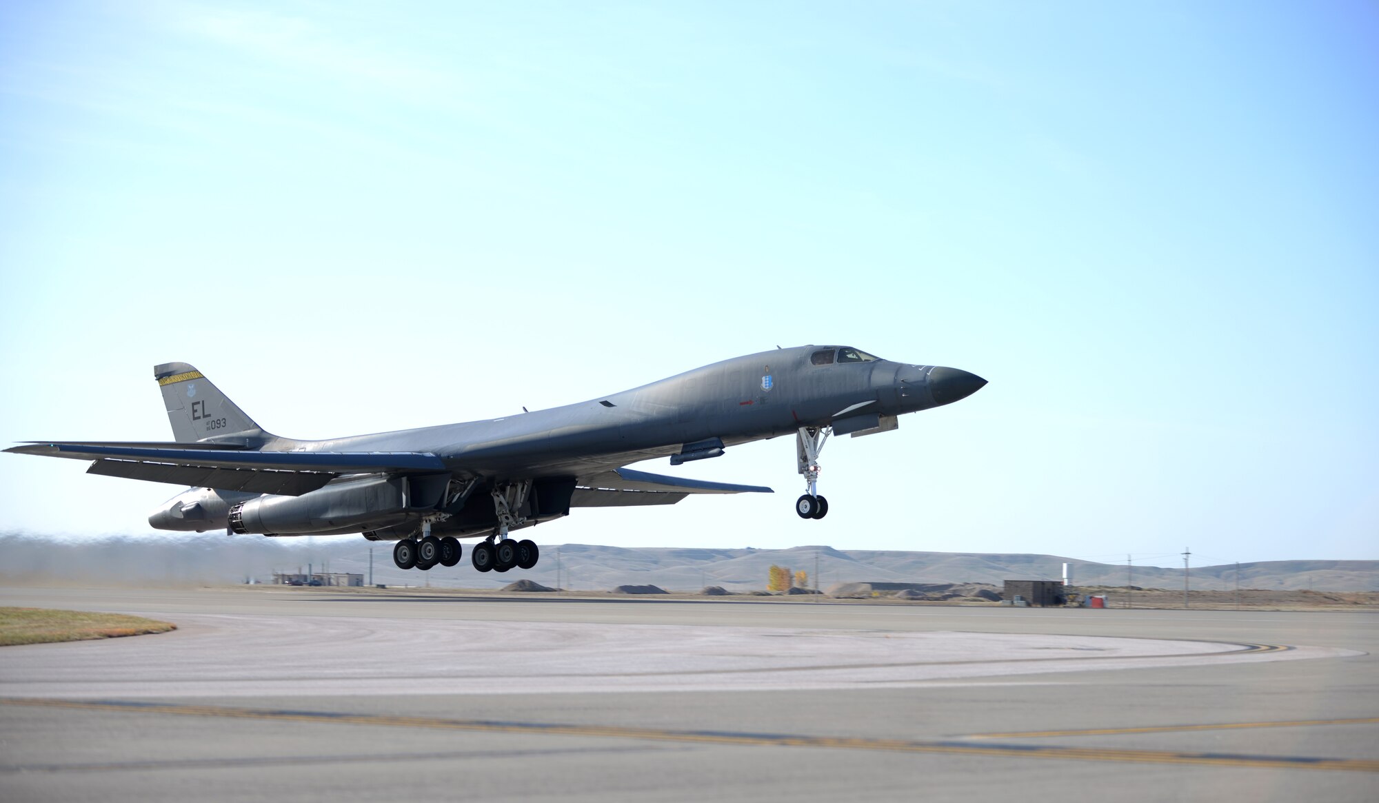 A B-1 Bomber takes off from Ellsworth Air Force Base, S.D., to participate in Green Flag exercise 18-1 on Oct. 18, 2017. Green Flag is a joint training exercise held 10 times a year at Nellis Air Force Base, Nev. that tests aircrew and maintainer’s warfighting capabilities. (U.S. Air Force photo by Airman 1st Class Thomas Karol)