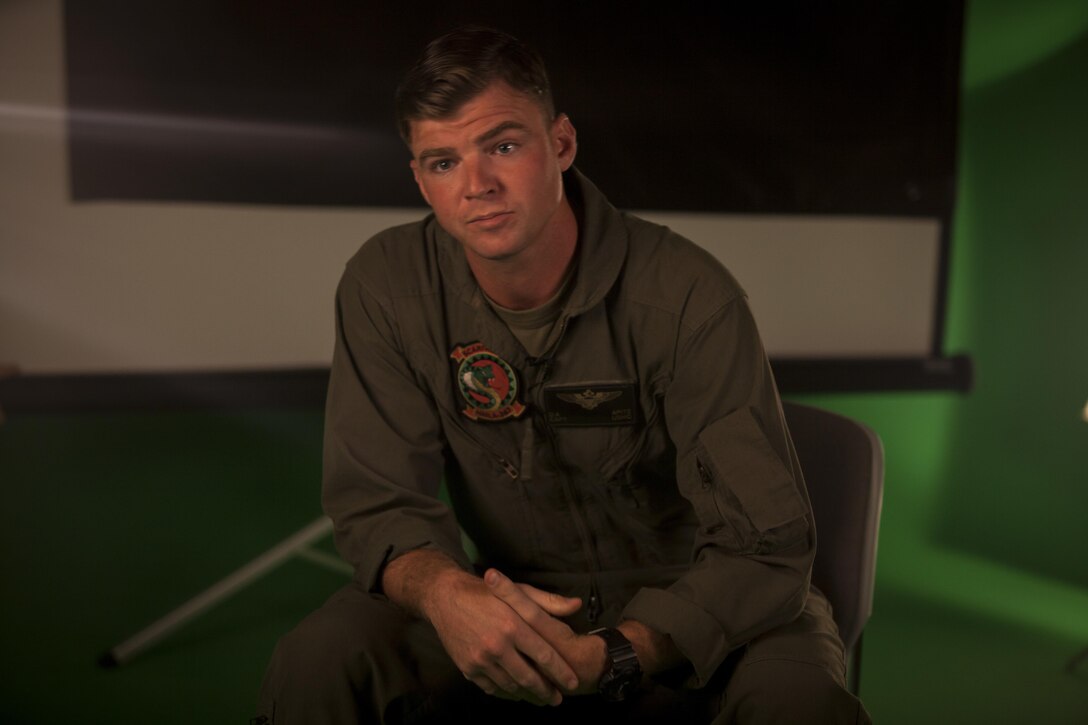 Cpt. Derek Apitz, a pilot with Marine Light Attack Helicopter Squadron 367, speaks about his experience at the Las Vegas shooting during an interview Oct. 18, 2017, at Marine Corps Base Hawaii. (U.S. Marine Corps photo by Cpl. Jesus Sepulvedatorres)