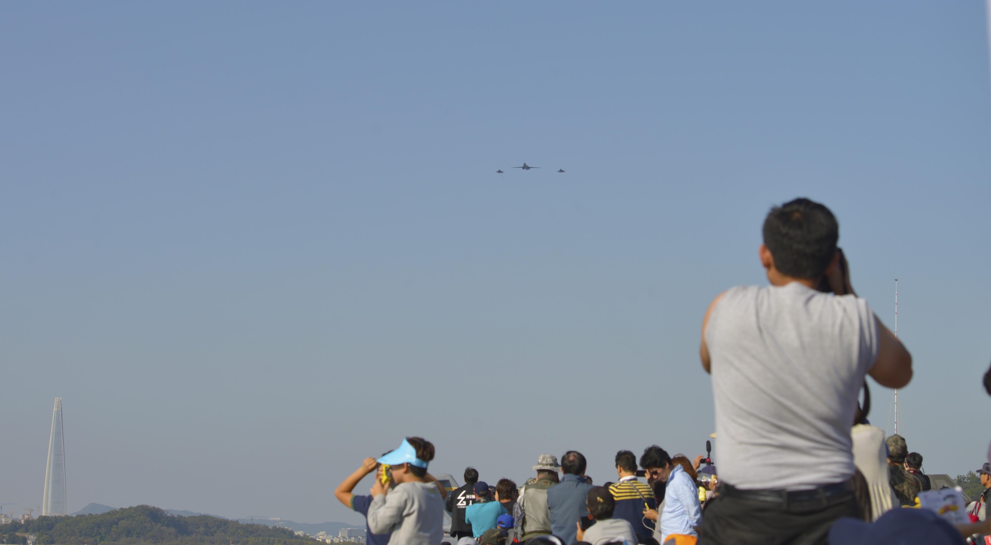 U.S. Air Force B-1s conduct flyover during Seoul ADEX