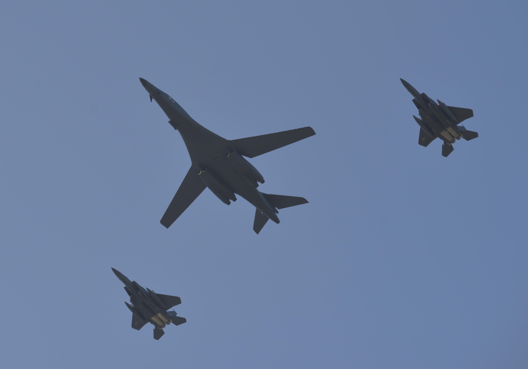 U.S. Air Force B-1s conduct flyover during Seoul ADEX