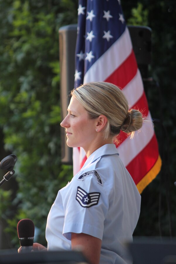 Members of the Air National Guard Band of the Northeast performed a concert at Guy C. Myers Band Shell in Ashland Ohio on 28 June 2017. This was one of the band's concerts on our 2017 Summer Music Concert Series titled "Celebrating Great American Cities". Pictured is Staff Sergeant Megan May. (U.S. Air Force Photo/Technical Sgt. Dawn Hoffman)