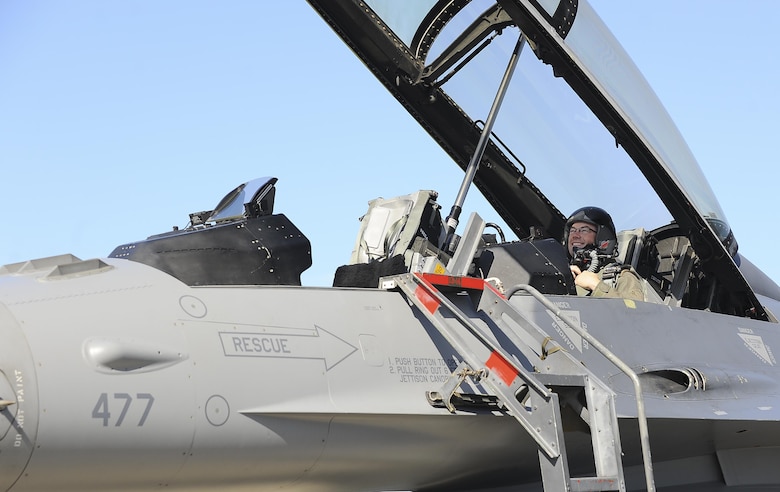 Airmen receive familiarization flights in an F-16 Fighting Falcon during aviation training relocation.