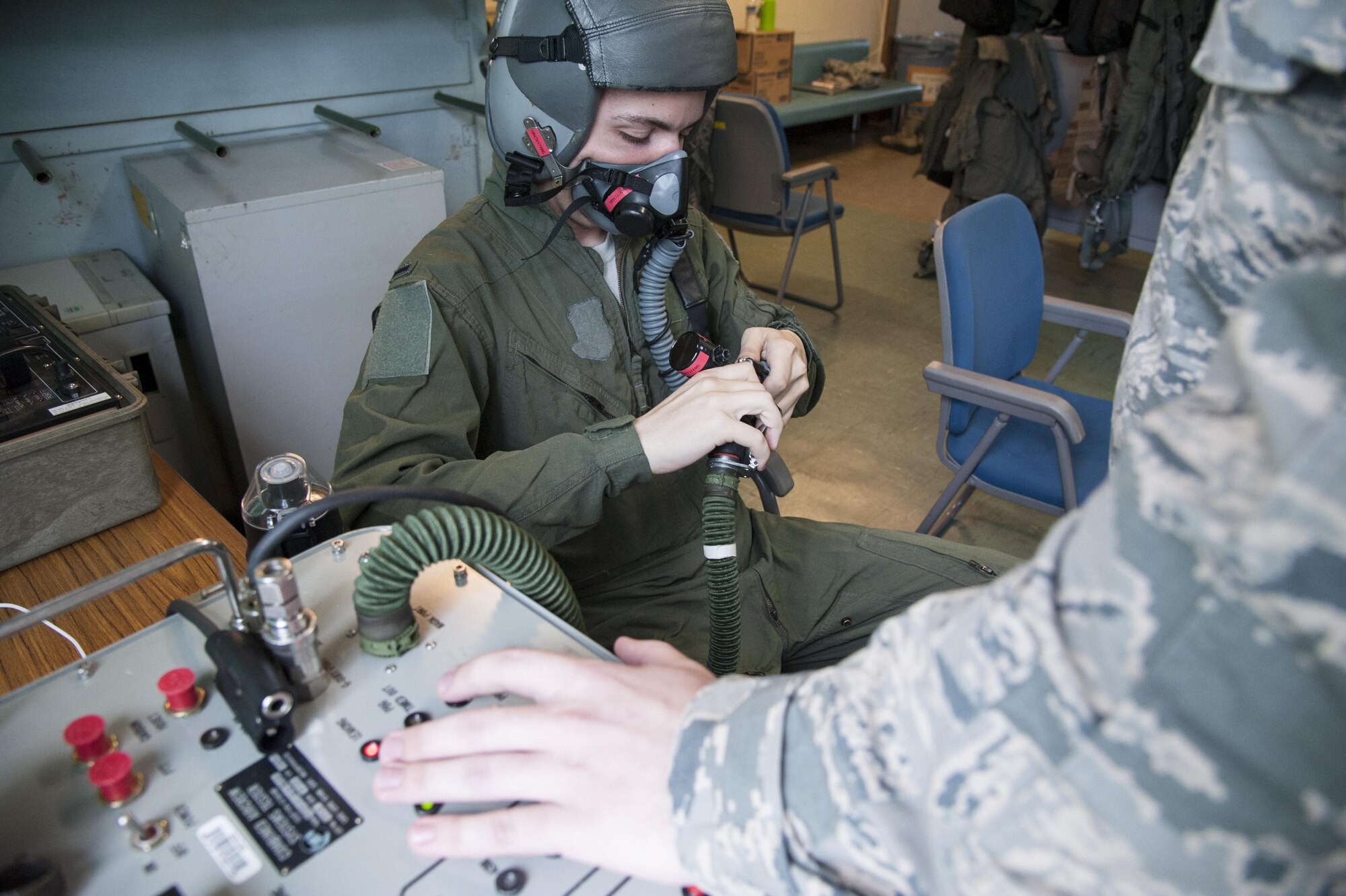 Airmen receive familiarization flights in an F-16 Fighting Falcon during aviation training relocation.