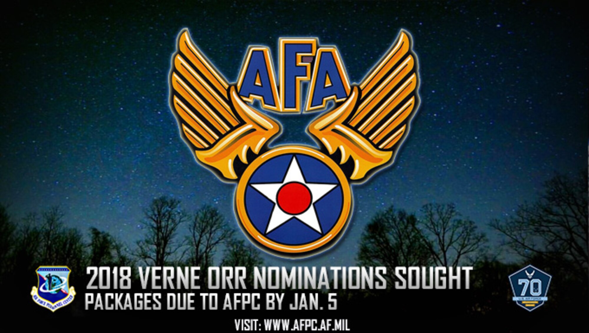 2018 Verne Orr nominations sought; packages due to AFPC by Jan. 5.