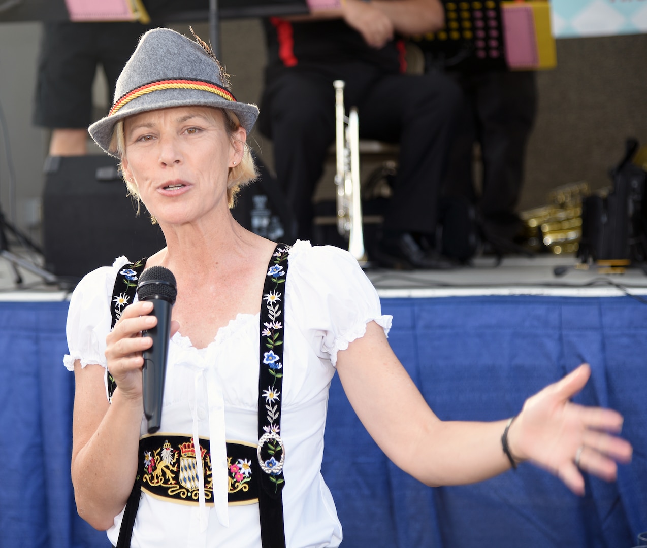 Brig. Gen. Heater Pringle, commander, 502nd Air Base Wing and Joint Base San Antonio, welcomes visitors to the annual JBSA-Fort Sam Houston Oktoberfest Oct. 21.