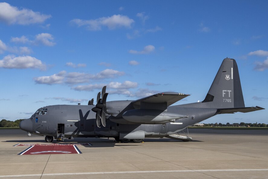 An HC-130J Combat King II from the 71st Rescue Squadron rests on the flightline, Oct. 17, 2017, at Joint Base Langley-Eustis, Va.