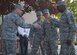 U.S. Air Force Chief of Staff Gen. David L. Goldfein and Chief Master Sergeant of the Air Force Kaleth O. Wright are greeted by Maj. Gen. John Rauch Air Force chief of safety, Headquarters U.S. Air Force, and commander of the Air Force Safety Center, at Kirtland Air Force Base, N.M., Oct. 19.