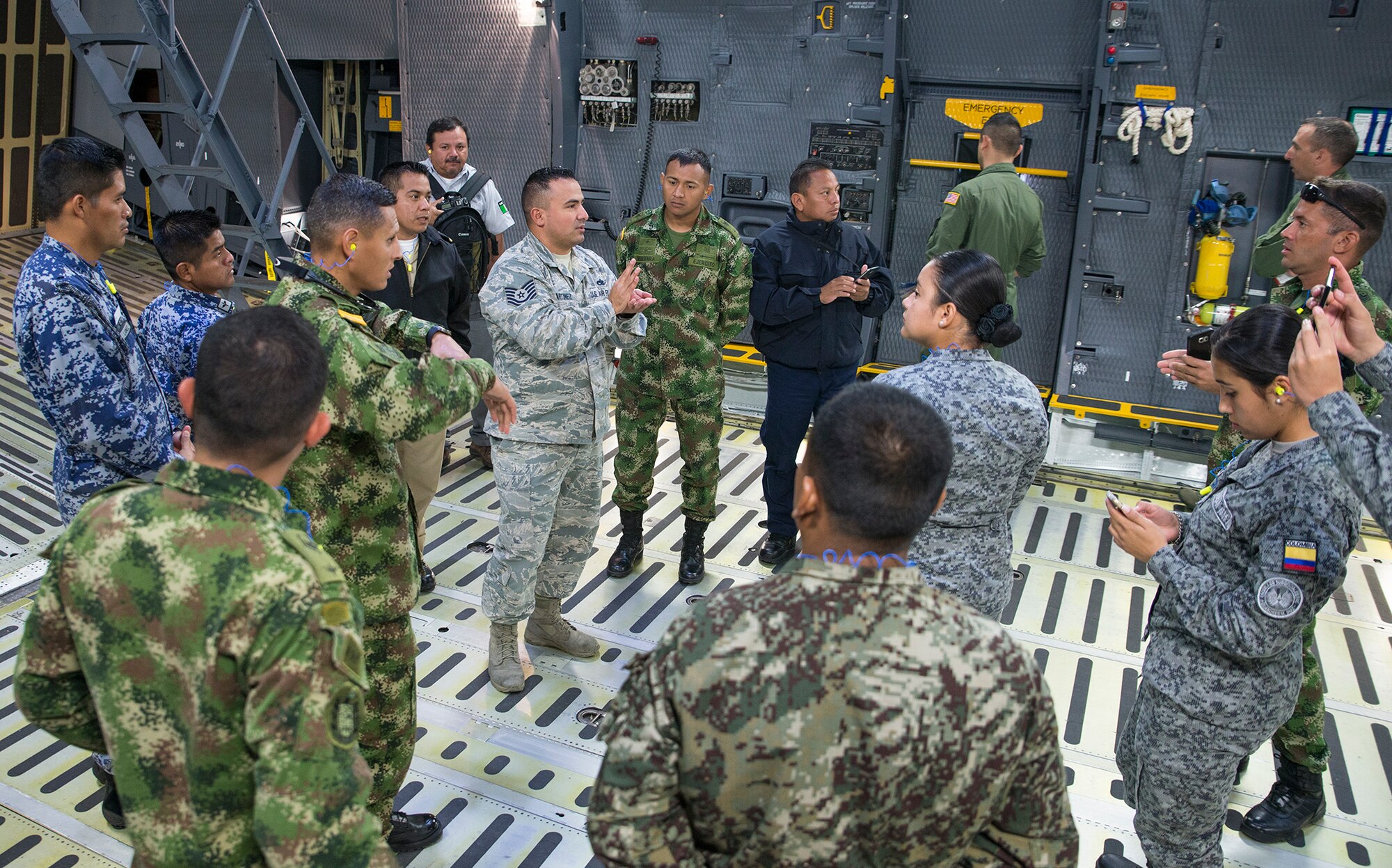 Students from the 318th Training Squadron, Inter American Air Forces Academy, tour a C-5M Super Galaxy Aircraft October 18, 2017 at Joint Base San Antonio-Lackland, Texas