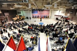 Hundreds of service members, family members and supporters attend a Veterans Day ceremony at the Alaska Army National Guard armory on Joint Base Elmendorf-Richardson, Alaska, Nov. 11, 2014. Veterans Day serves as day to remember and honor those who served in the U.S. armed forces.