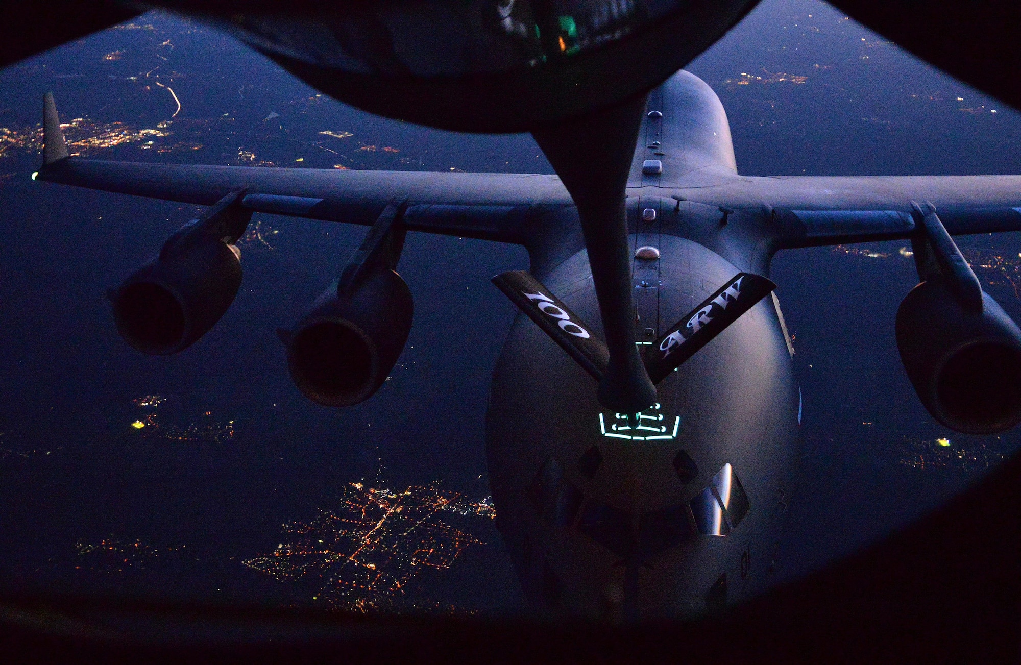 A U.S. Air Force KC-135 performs a dry contact with a C-17 Globemaster III during an aerial-refueling training exercise over Germany, Oct. 19, 2017. The training exercise was done in support of the Strategic Airlift Command operated out of Papa Air Base, Hungary. Strategic Airlift Command consists of 12 NATO and Partnership for Peace nations. (U.S. Air Force photo by Airman 1st Class Luke Milano)