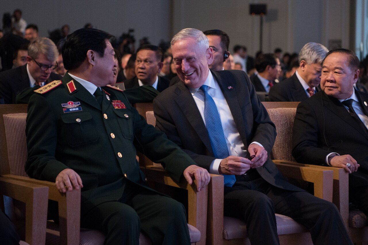 Defense Secretary Jim  Mattis attends a handover meeting in the Philippines.