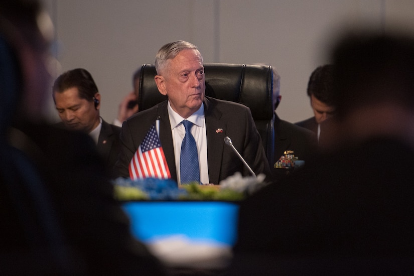 Defense Secretary Jim Mattis attends a meeting in the Philippines.