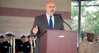 IMAGE: DAHLGREN, Va. (Oct. 16, 2017) – Naval Surface Warfare Center Dahlgren Division Technical Director John Fiore reviews the century of innovation at Dahlgren before the military and civilian audience gathered to celebrate the Navy base’s centennial. “Today we kick off the Dahlgren Centennial countdown,” said Fiore.  “It has the potential to fill us with wonderment. What will be the groundbreaking new innovations of the Navy's future and who will be there to make that happen? I look forward to the events that are scheduled throughout this year in celebrating our centennial but even more important than what we’ve done in the past is where we’re going to go in the future and the contributions we will make to the Navy moving forward.”