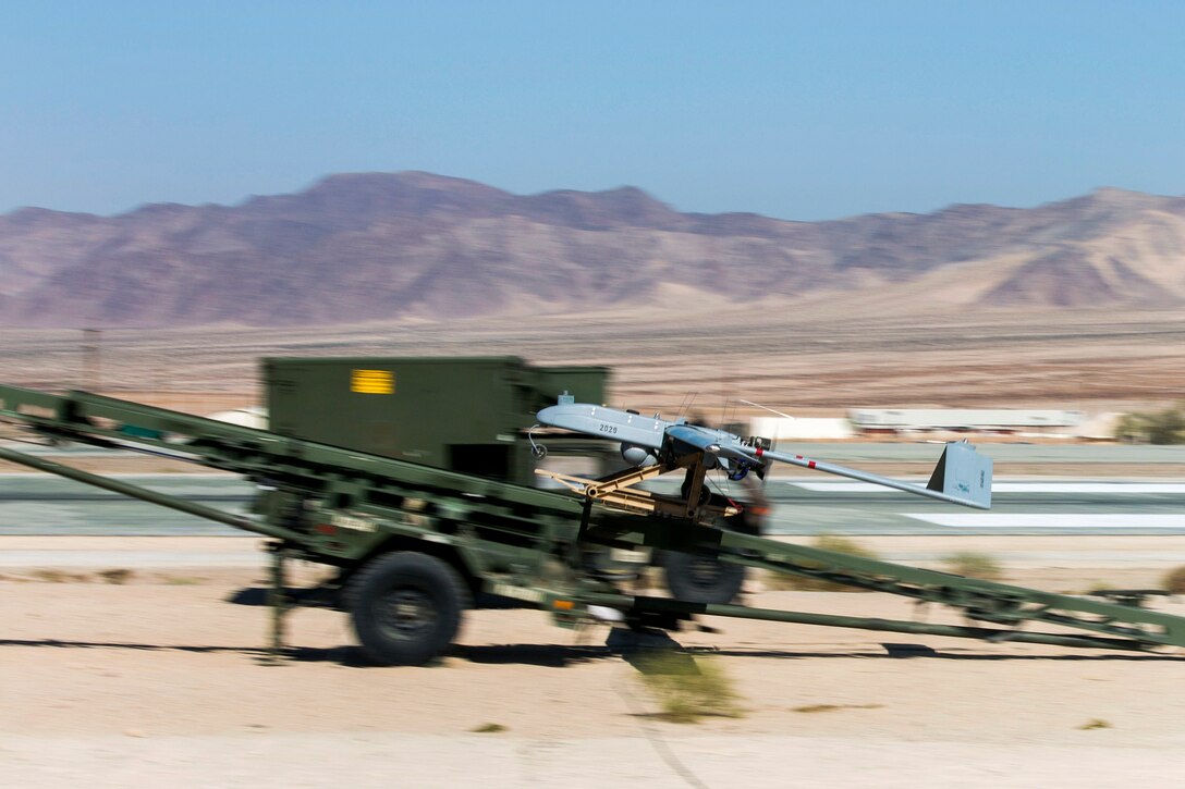 An RQ-7B Shadow is launched during Integrated Training Exercise 1-18.