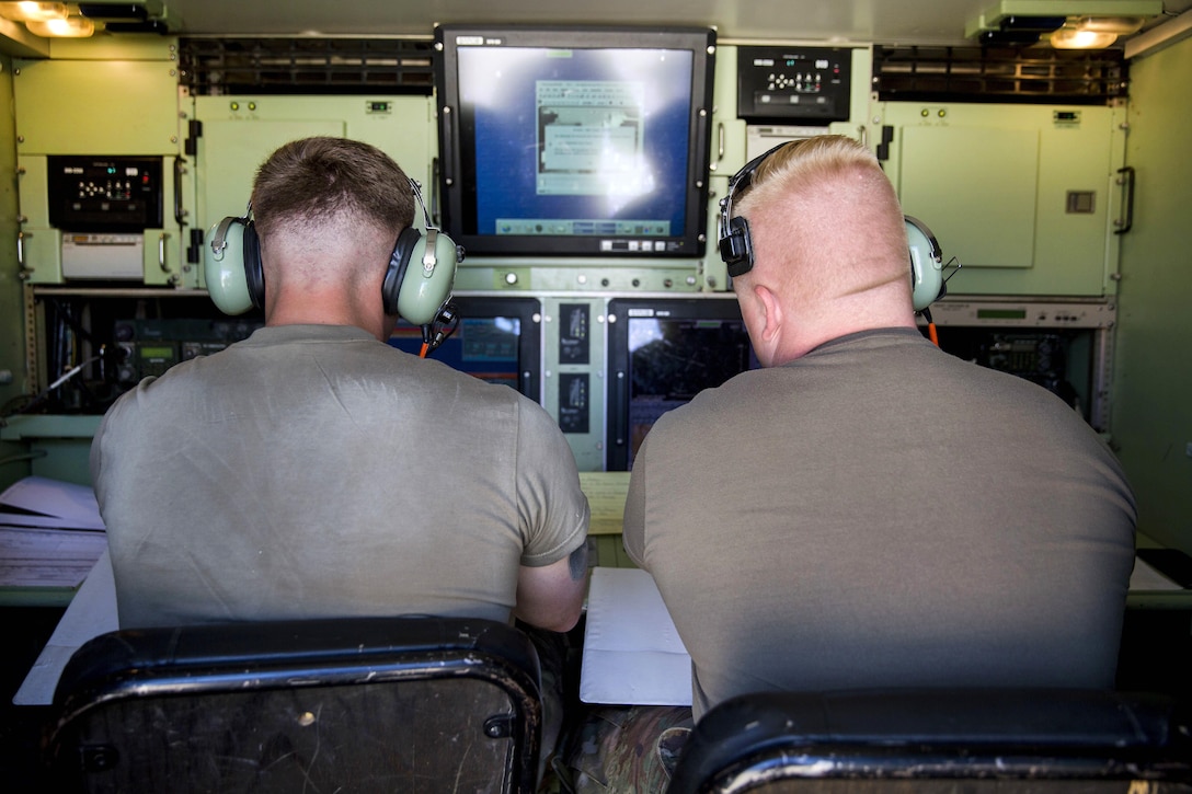 Soldiers operate and monitor the flight on an RQ-7B Shadow during Integrated Training Exercise 1-18.