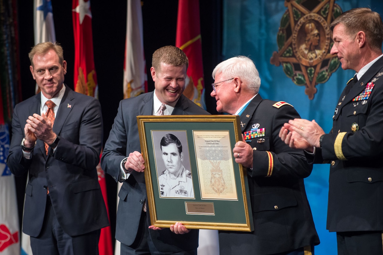 Retired Army Capt. Gary M. Rose, a Medal of Honor recipient, is inducted into the Pentagon’s Hall of Heroes.