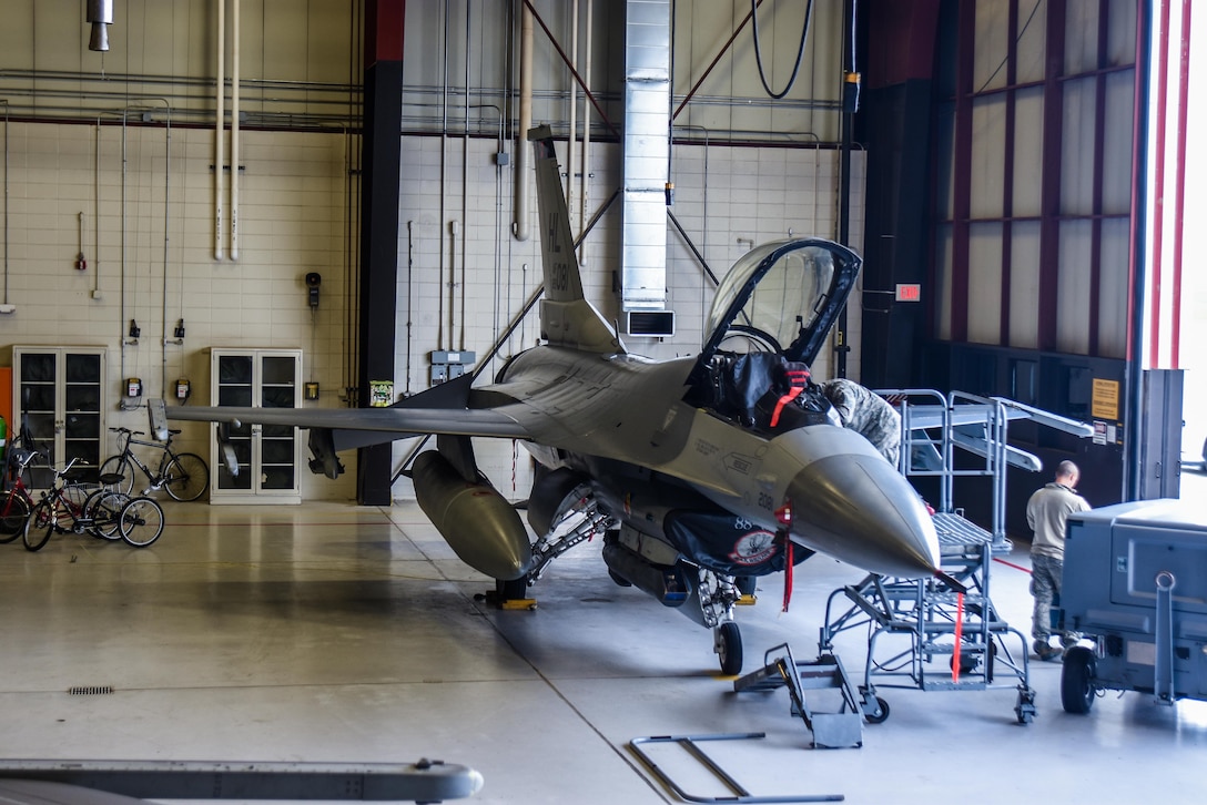 114th Aircraft Maintenance Squadron Avionics Airmen perform an hourly inspection on a F-16 Oct. 5, 2017, Joe Foss Field, S.D