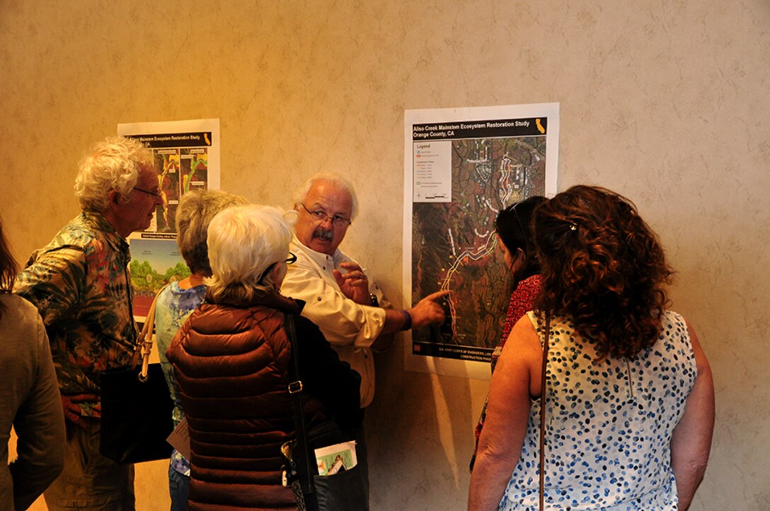 Tom Keeney, a senior biologist with the Corps' Los Angeles District, describes features of the Aliso Creek Mainstem Ecosystem Restoration Study before the public meeting held Oct. 17 in Laguna Hills.