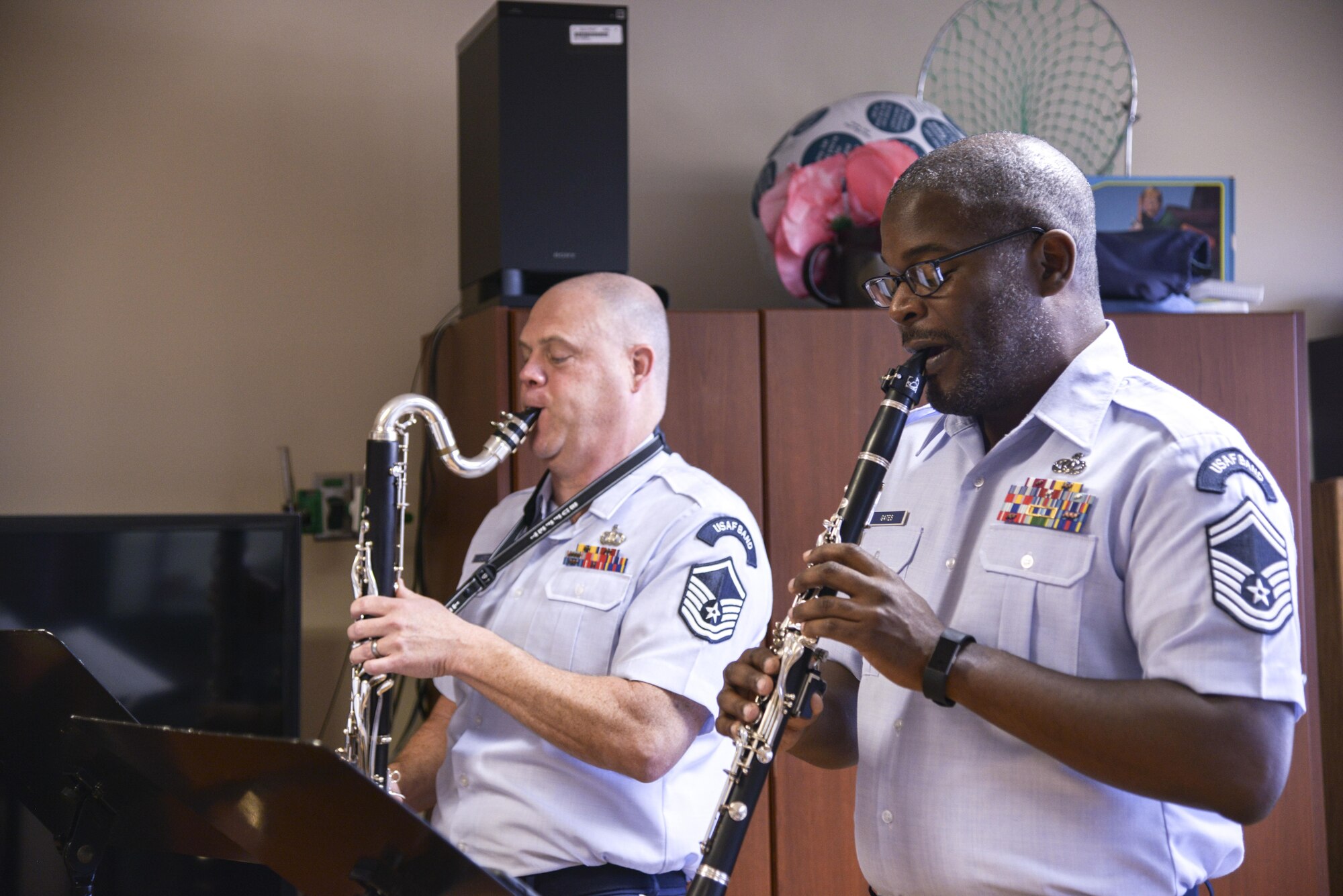 Members of the Air Force Academy’s Clarinet Quartet play a medley of iconic military songs at the Raymond G. Murphy Veterans Affairs Medical Center, N.M., Oct. 21, 2017.  The quartet visited to play a few songs for the veterans as well as participate in fellowship. (U.S. Air Force photo by Airman 1st Class Lexi Crawford)