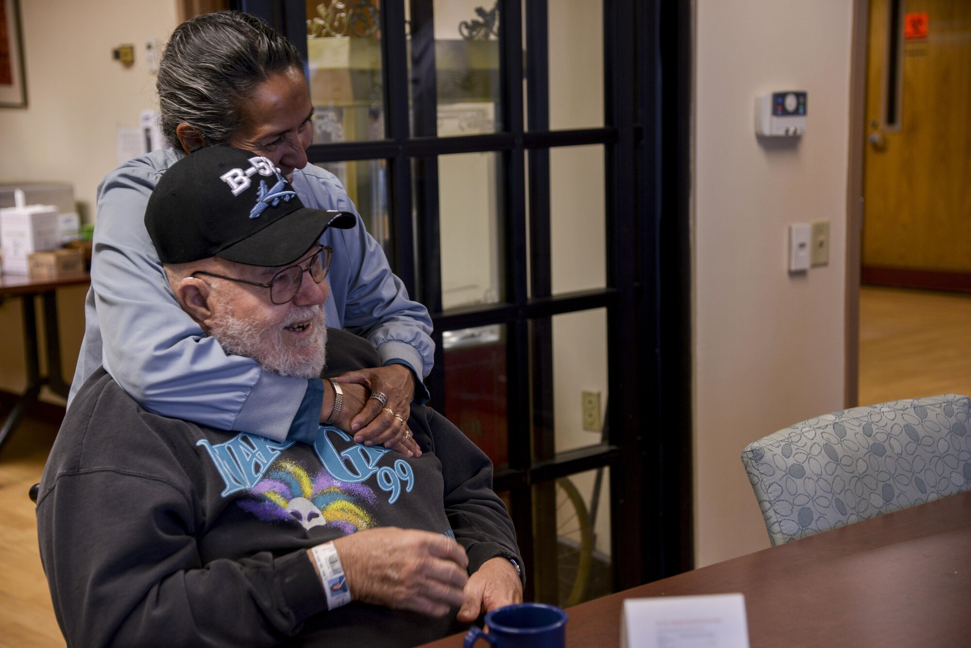 A veteran and nurse enjoy music performed by the Air Force Academy’s Clarinet Quartet, at the Raymond G. Murphy Veterans Affairs Medical Center, N.M., Oct. 21, 2017.  The quartet visited to play a few songs for the veterans as well as participate in fellowship. (U.S. Air Force photo by Airman 1st Class Lexi Crawford)