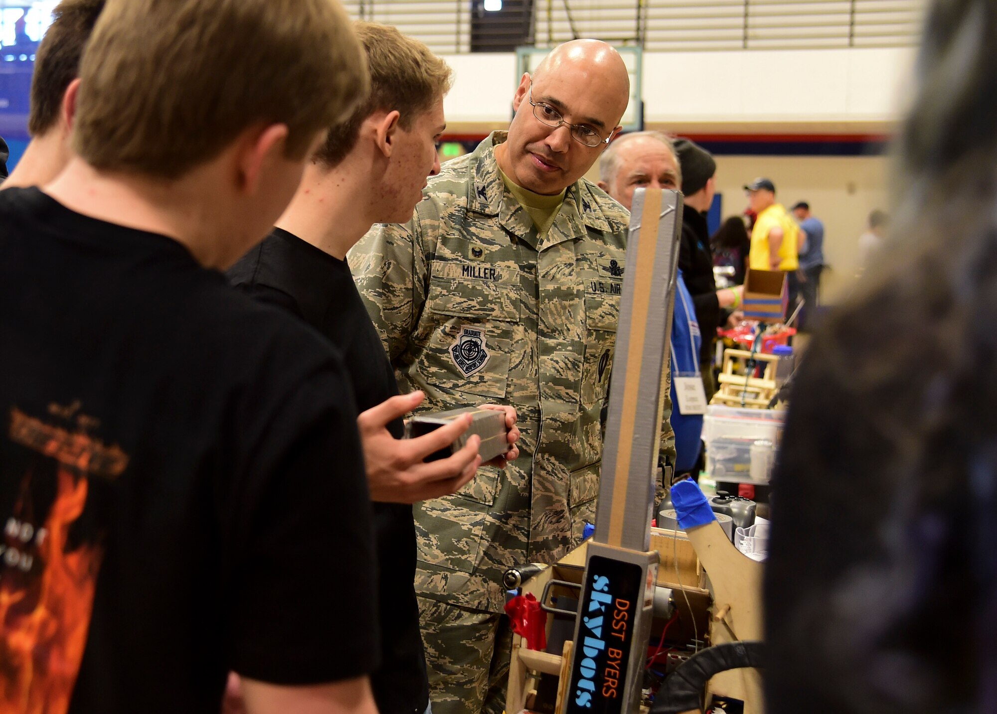 Twenty-six high school teams and one middle school team, from the state of Colorado, were each given six weeks to build a robot from the same provided materials. (U.S. Air Force photo by Airman 1st Class Holden S. Faul/ Released)
