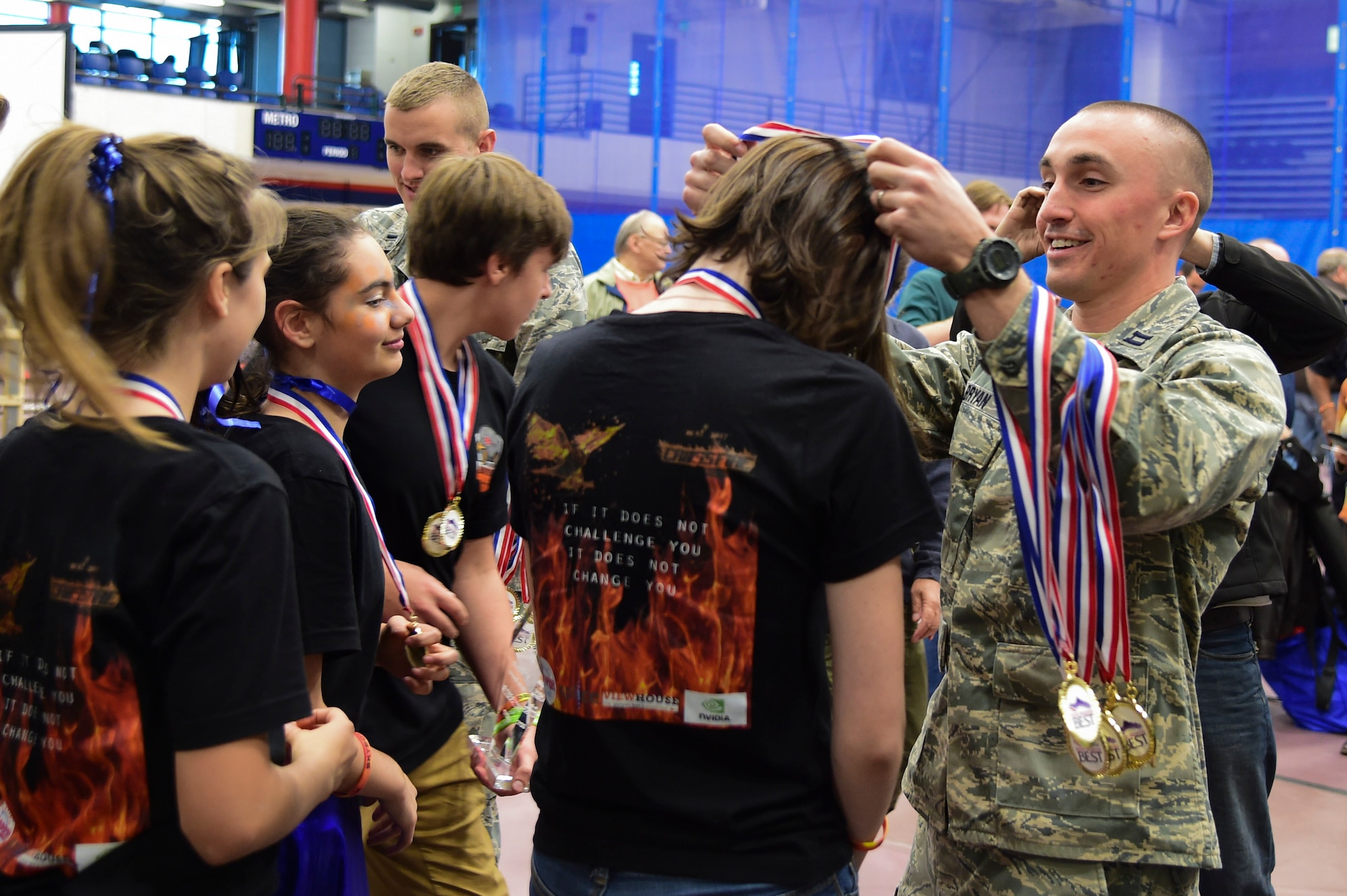 Twenty-six high school teams and one middle school team, from the state of Colorado, were each given six weeks to build a robot from the same provided materials. (U.S. Air Force photo by Airman 1st Class Holden S. Faul/ Released)