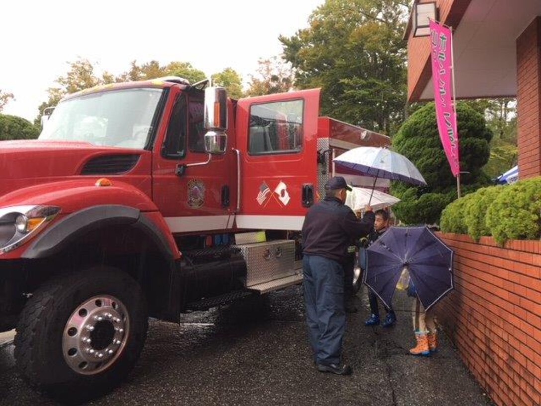 "On Sunday 15 October CATC fire engine and ambulance were displayed at the Yamanakako volunteer festival, and the vehicles were the center of attention for the young children of Yamanaka village, Yamanashi Pref.  Special thanks to CATC fire department crew for their support and Mr. Takamura and Mr. Osada from Yamanaka Village Hall".