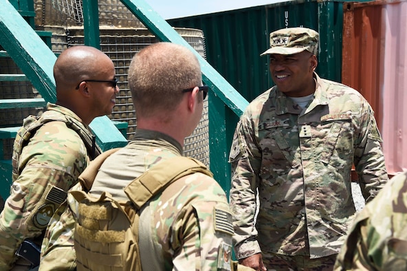 3rd AF commander meets Airmen deployed to Camp Simba, Manda Bay, Kenya