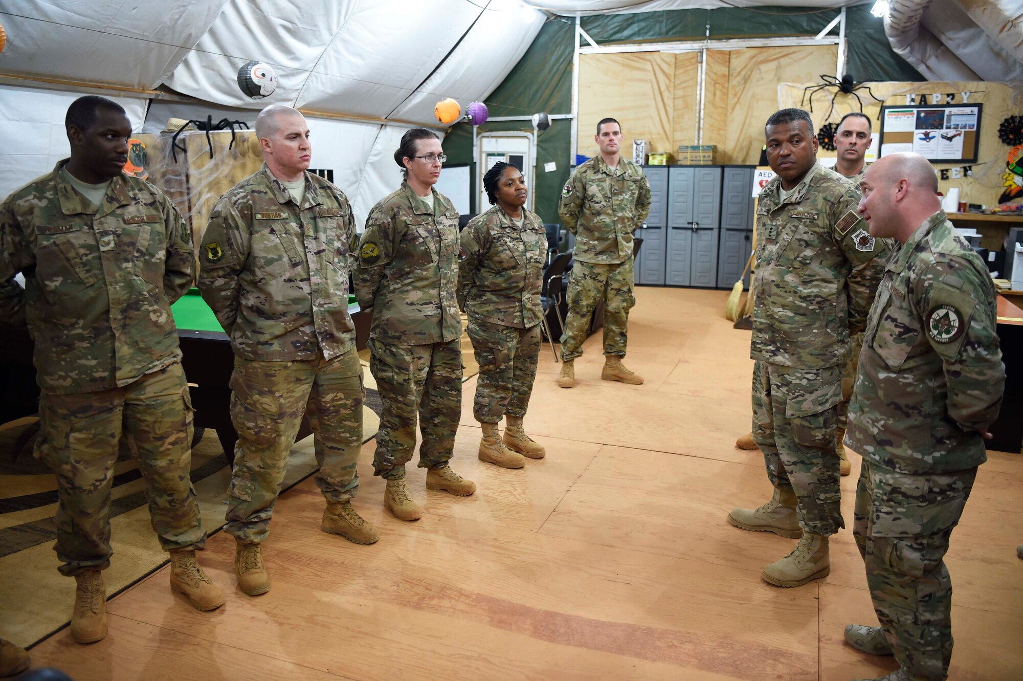 3rd AF commander and command chief visit services Airmen