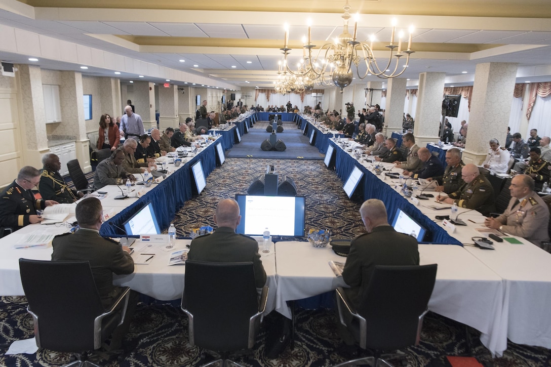 Overview of meeting room for Chiefs of Defense Conference.