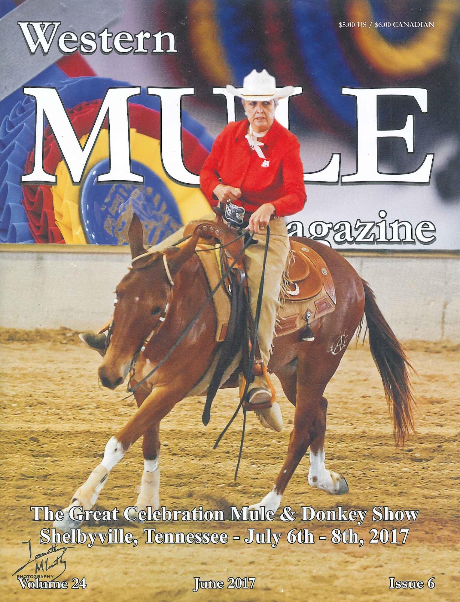 To the surprise of Kim Russell, AEDC property specialist, the June edition of Western Mule Magazine featured herself and her mule Gus at the 2016 Great Celebration Mule & Donkey Show held last summer in Shelbyville, where Gus won the Open Mule Reining Class. (Courtesy photo)