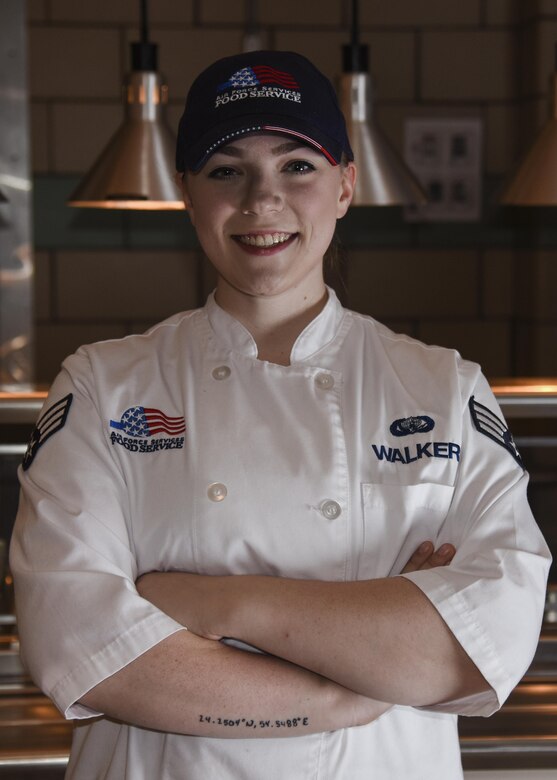 U.S. Air Force Senior Airman Hannah Walker, 633rd Force Support Squadron food service journeyman, poses for a photo at the Crossbow Dining Facility on Joint Base Langley-Eustis, Va., Sept. 23, 2017.