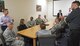 Maj. Venice Goodwine, Secretary of the Air Force Chief Information Security Office security analyst, and Col. Pat Ryan, SAF Chief Information Officer reserve advisor, listen to members of the 88th Communication Group Oct. 25, 2017, during a focus group meeting at Wright-Patterson Air Force Base, Ohio. Ryan and Goodwine were part of a team visiting various Air Force bases to get input on the effectiveness of cyber security training and what improvements can be made.