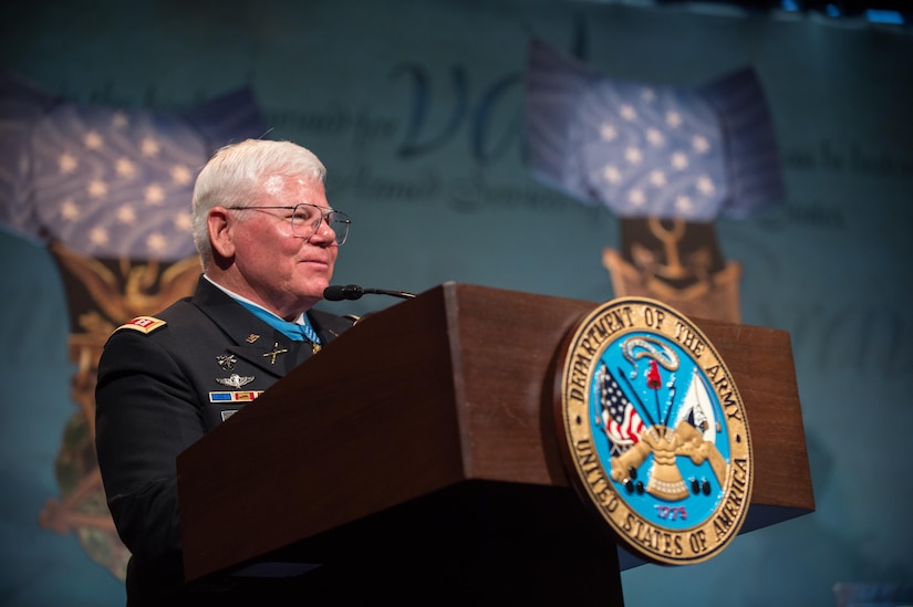 Retired Army Capt. Gary M. Rose, a Medal of Honor recipient, is inducted into the Pentagon’s Hall of Heroes.