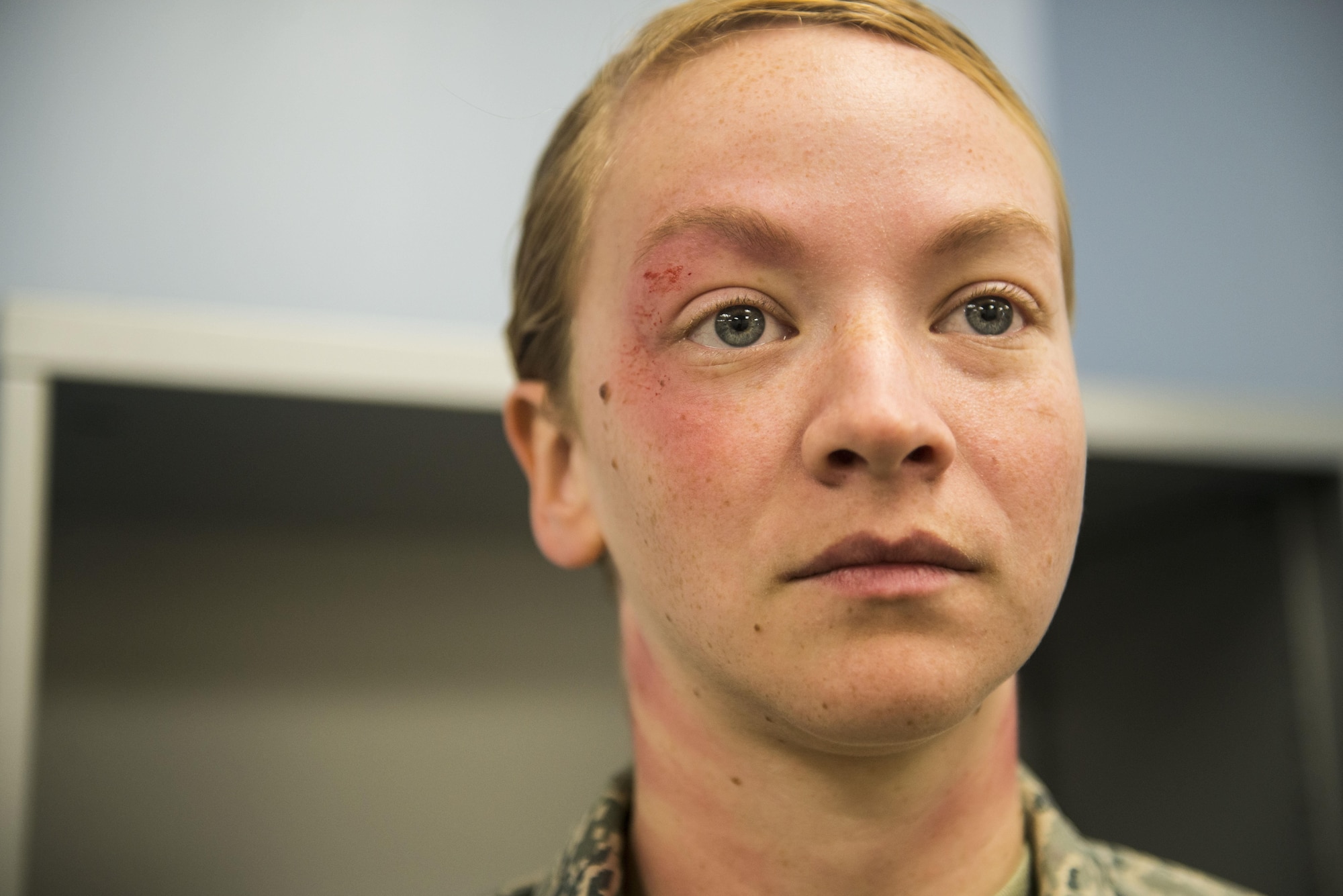 During the project, volunteers wore makeup to emulate domestic violence bruises as they went through their day.