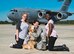 Jennifer Houseman, 436th Medical Operations Squadron Family Advocacy program assistant; Lt. Col. Goldie; Maj. Regina Owen, 436th MDOS psychiatric mental health nurse practitioner; and Ruth Yeboah, 436th MDOS domestic abuse victim advocate, pose for a photo on the flight line in front of a C-17 Globemaster III, Oct. 20, 2017, on Dover Air Force Base, Del. Goldie, the only U.S. Air Force therapy dog, is stationed at Walter Reed National Military Medical Center, Bethesda, Md., took part in the 436th MDOS Family Advocacy Domestic Violence Awareness Month outreach by visiting Team Dover personnel. (U.S. Air Force photo by Roland Balik)
