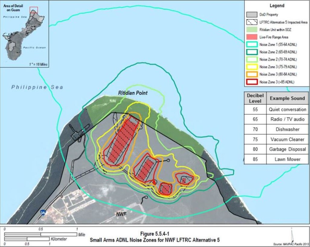 Updated diagram explaining the decibel level of noise that will be surrounding the Northwest Field for the Live Fire Training Range