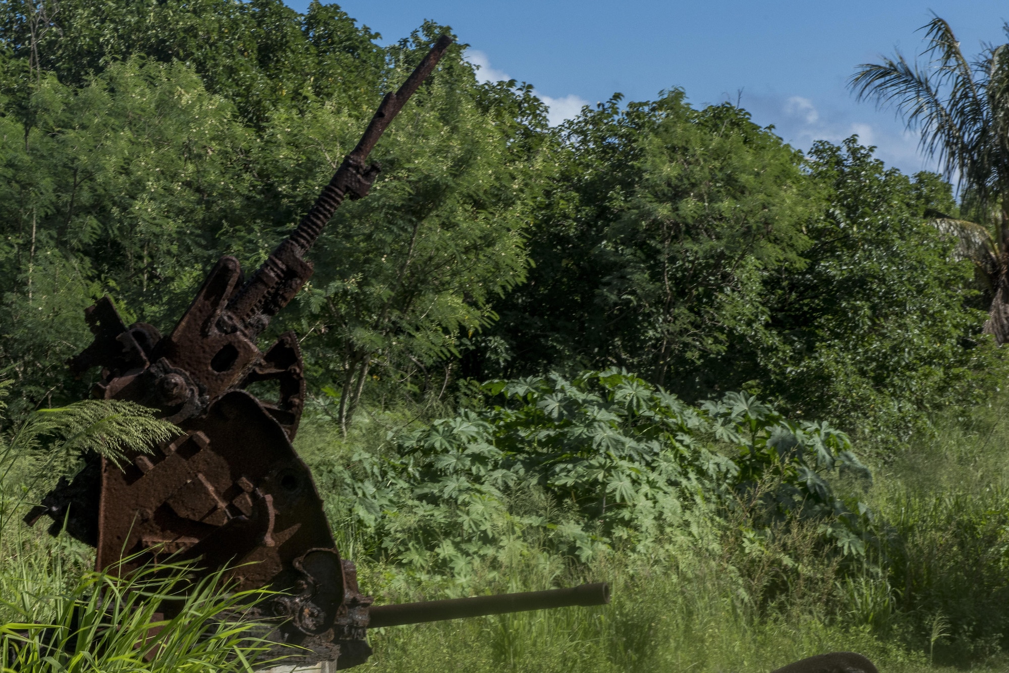 A piece of leftover rusted artillery sits in the island jungle, Oct. 17, 2017, at Iwo To, Japan.