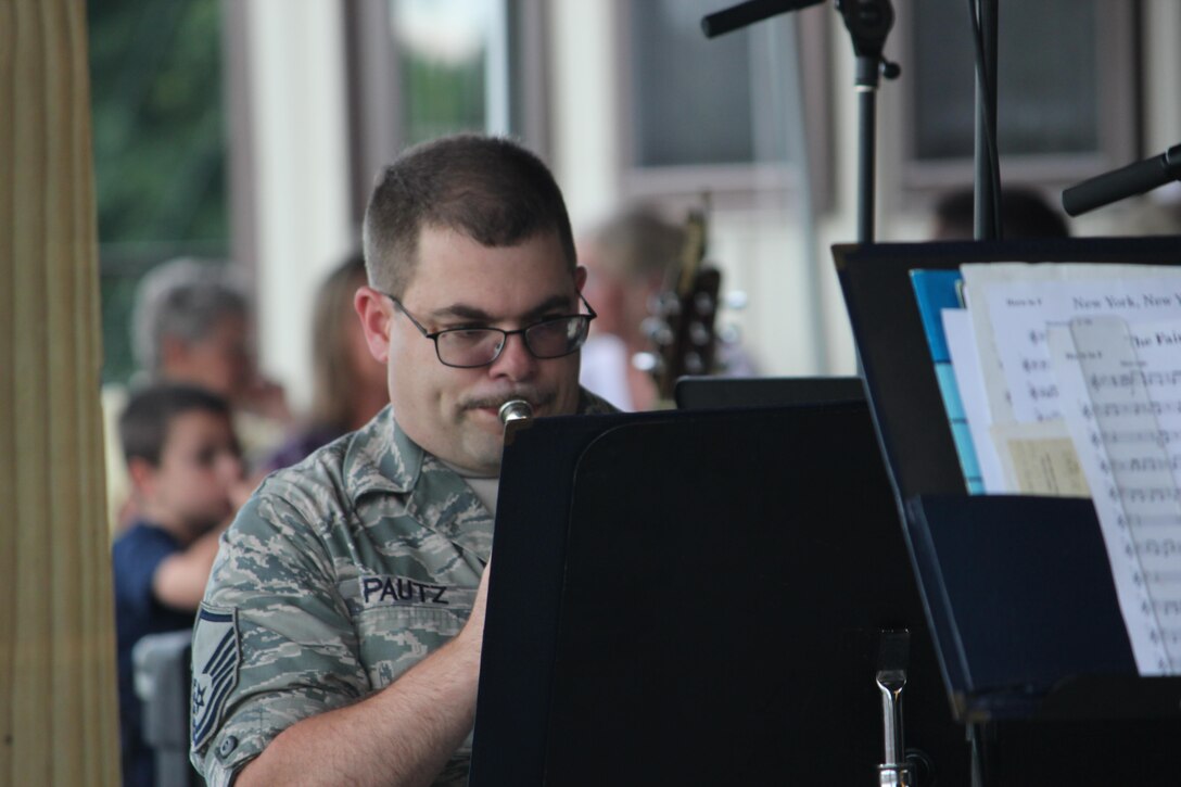 Members of the Air National Guard Band of the Northeast's Brass in Blue performed a concert at Cassel Vineyards in Hummelstown, Pennsylvania on 23 June 2017. This was one of the band's concerts on our 2017 Summer Music Concert Series titled "Celebrating Great American Cities". Pictured is MSgt Jeffrey Pautz. (U.S. Air Force Photo/Technical Sgt. Dawn Hoffman)
