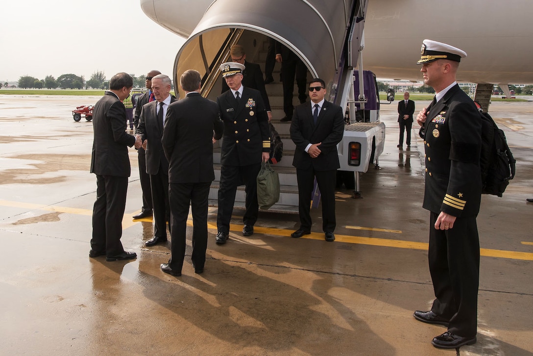 Defense Secretary Jim Mattis arrives in Thailand.