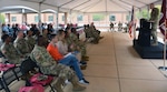 Brooke Army Medical Center commanding general Brig. Gen. Jeffrey Johnson talks about the accomplishmentss of the Warrior Transition Battalion at the WTB 10-year anniversary celebration at Liberty Field Barracks at Joint Base San Antonio-Fort Sam Houston Oct. 20.
