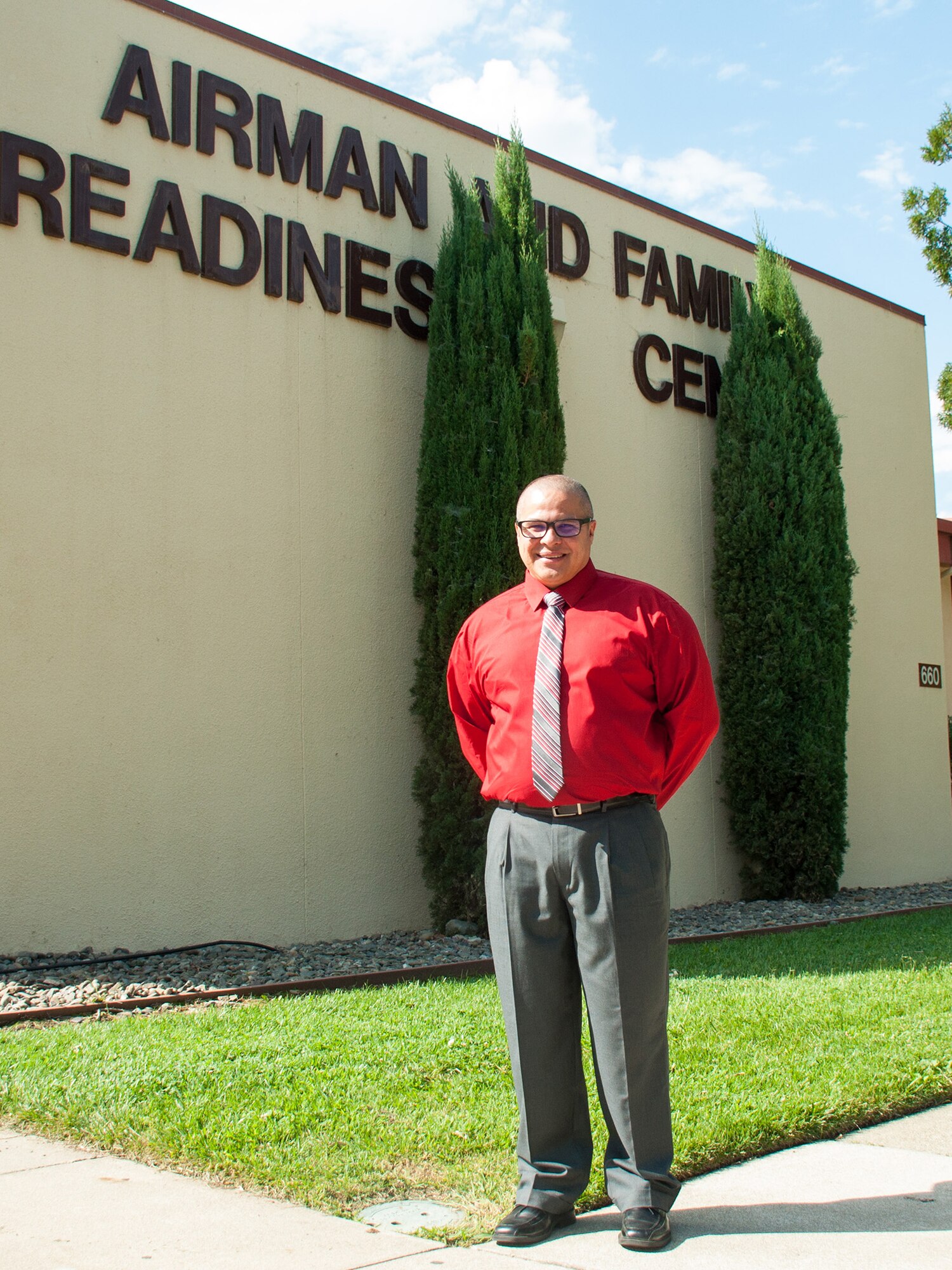Loren Nickell, 349th Air Mobility Wing Airman and Family Readiness Center director, poses in front of the A&FRC Sept. 12, 2017 at Travis Air Force Base, Calif.