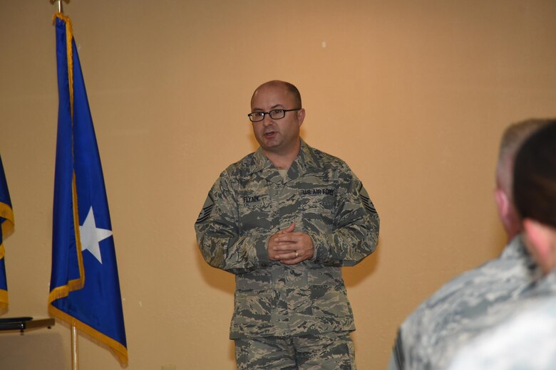 Master Sgt. Christopher Flynn spoke with 10th Air Force staff during the Commander’s Call on October 15. Master Sgt. Flynn is a recruiter specializing in Air Reserve Technician vacancies. There are many vacancies across 10th Air Force units, including some here at Naval Air Station Fort Worth Joint Reserve Base.