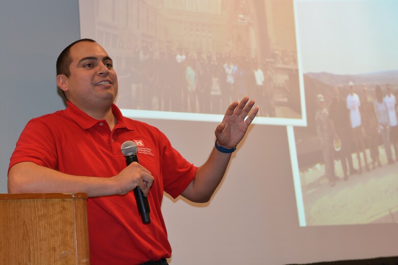 Jose Paredez, hydraulic engineer, Engineering Division, U.S. Army Corps of Engineers Los Angeles District, speaks to student-engineers about his job at the Corps during an Oct. 19 seminar at the Hispanic Engineer National Achievement Awards Conference, or HENAAC, hosted by Great Minds in STEM, in Pasadena, Calif.