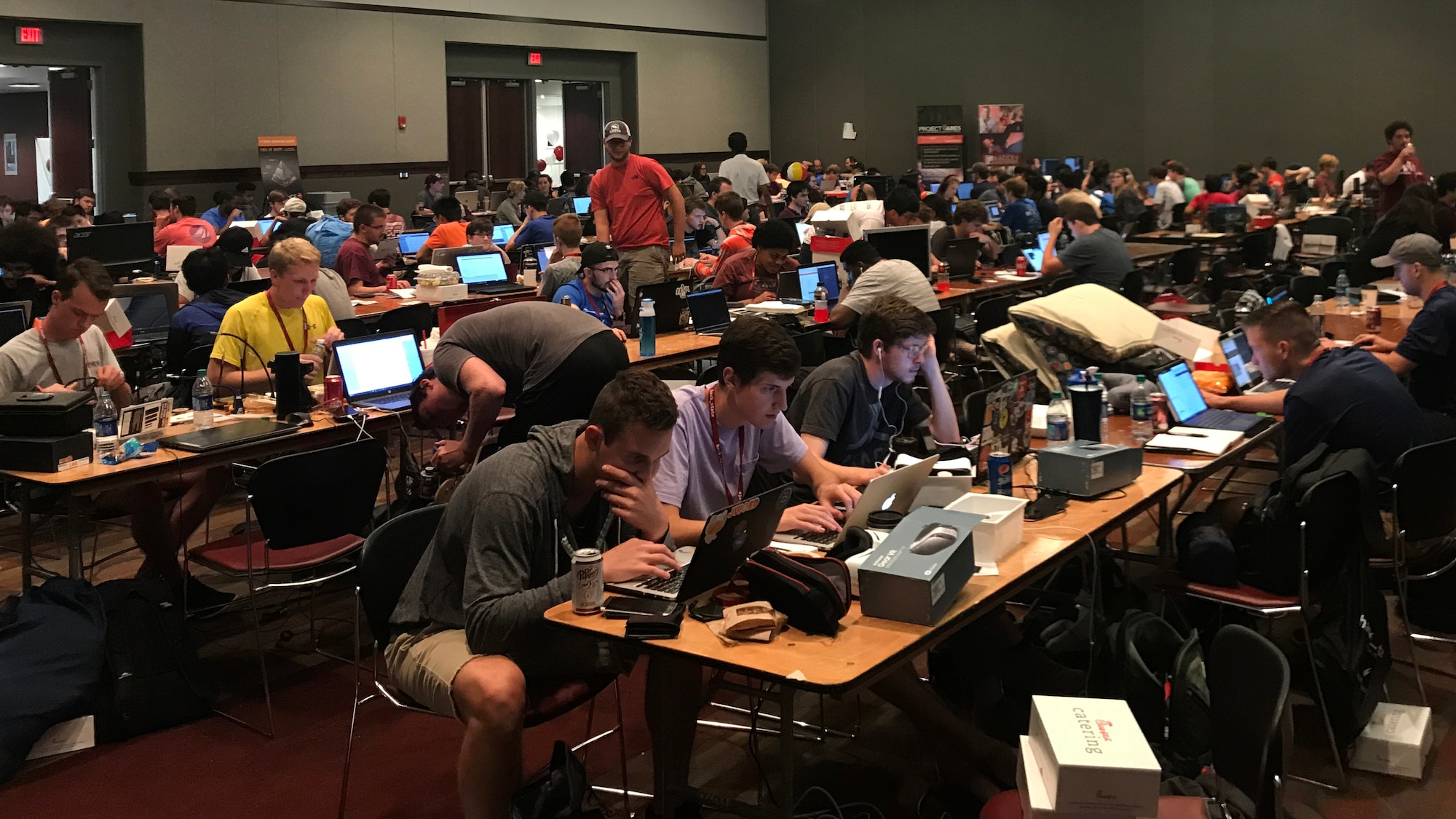 HackState participants work on their projects Sept. 23, 2017, at Mississippi State University in Starkville, Mississippi. Teams competed against each other in different categories to create the best programs and potentially win prizes. Three Airmen from the 81st Training Support Squadron at Keesler Air Force Base, Mississippi, competed and won first place for the best safety hack. (Courtesy photo