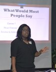 Wanda Gilbert, Employee Assistance Program coordinator with Redstone Arsenal, leads a prevention and awareness class on alcoholism and substance addiction Oct. 24, 2017, for employees of the U.S. Army Engineering and Support Center in Huntsville, Alabama. Gilbert’s training also included a class on suicide awareness and prevention.