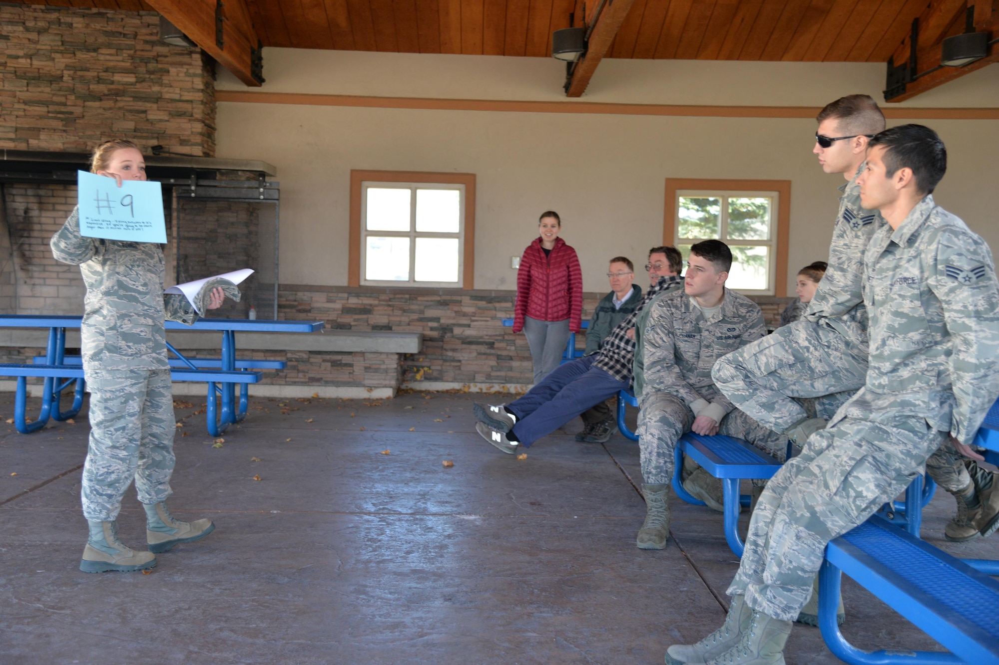 Airman 1st Class Kimberly Edinger, 341st Civil Engineer Squadron engineering assistant and 341st Missile Wing base energy champion, provides instructions before an Energy Action Month scavenger hunt Oct. 25, 2017, at Malmstrom Air Force Base, Mont.